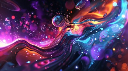 Wall Mural - colorful abstract cosmic swirls with vivid hues and sparkling effects on a dark background at nightt