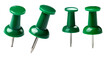 © tohceenilas - Close-up image of green push pins isolated on white background, perfect for office and school supplies visuals.