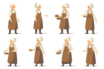 Wall Mural - Set of olf women baking