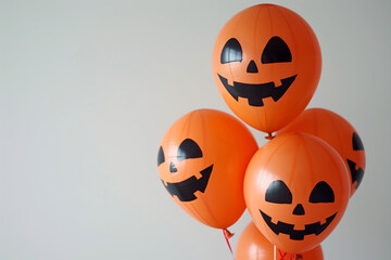 Close-up of orange halloween ballons reminiscent of a jack-o-lantern