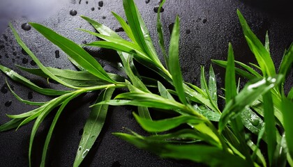 vibrant tarragon sprig with water drops on a dark background adding green to dishes organic herb enhances flavor for gourmet chefs