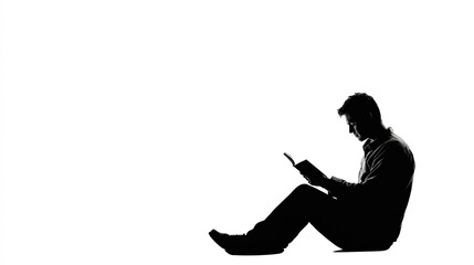 Sticker - a man Reading Silhouette on white background