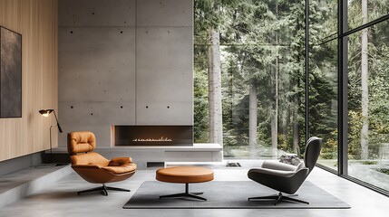 Sticker - Modern Living Room with Forest View