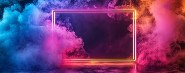 Canvas Print - Vivid neon frame with colorful smoke in abstract setting