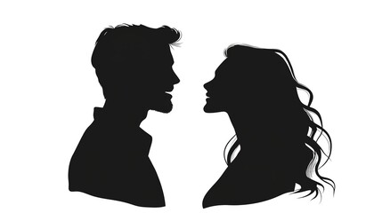 Canvas Print - Man and Woman Black and white vector silhouette editable on white background 