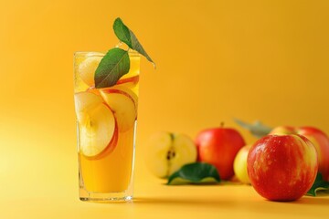 Refreshing apple juice with fresh slices for a healthy, sweet, and fruity drink






