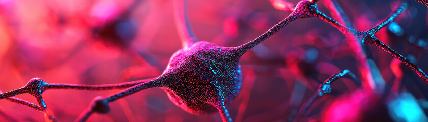 Wall Mural - image showcases vibrant close up of neurons, illustrating intricate connections and structures withi