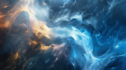 Wall Mural - dynamic swirling colors blend in an abstract pattern resembling cosmic energy in a deep blue atmosph