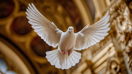 Poster - White Dove in Flight, Wings Spread Wide