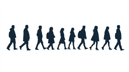 Sticker - Variety of People Walking Silhouettes on white background 