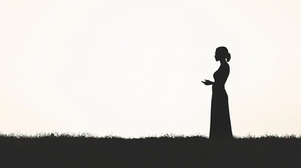 Canvas Print - Silhouette of Woman in Discussion at an Empty Landscape on white background 