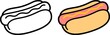 © sudowoodo - Cartoon hot dog, color drawing and black and white line icon. Cute and simple clipart illustration.
