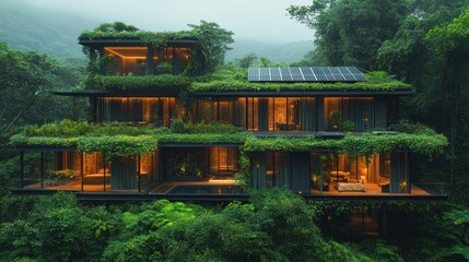 Wall Mural - Modern Eco-Friendly House in Lush Rainforest