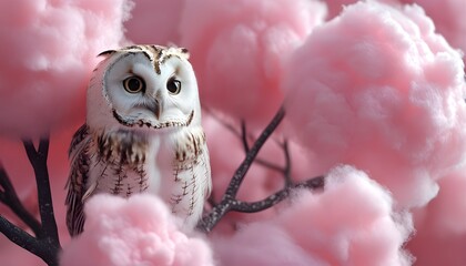 Wall Mural - Owl Disguised as Fluffy Cotton Candy Cloud Floating in a Dreamy Sky