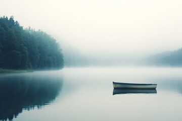 Wall Mural - Misty Lake with a Floating Boat