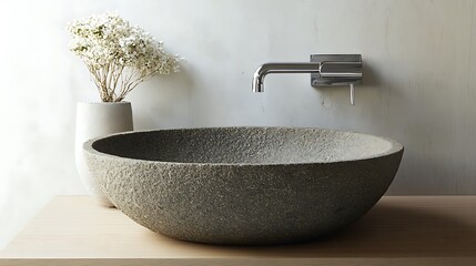 Canvas Print - Stone Sink and Faucet in Minimalist Bathroom Design