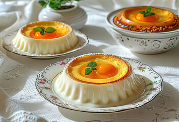 dish with vanilla custard for children, homemade recipes,