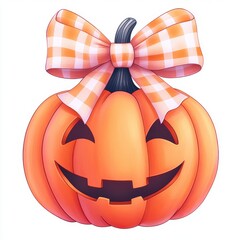 Wall Mural - Cute Halloween Pumpkin with Gingham Bow