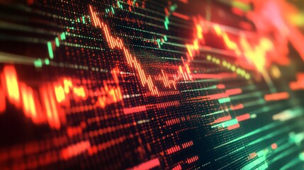 Aufkleber - A stock market graph with red and green lines, showing fluctuating trends on a screen. The close-up emphasizes the volatile nature of financial markets.