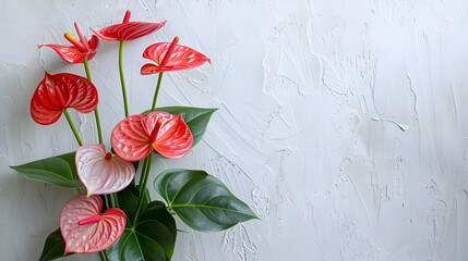 Wall Mural - Red tulips flowers bouquet on old white wooden background ,bouquet of red Tulip flowers on white wooden background with copy space
