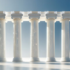 white greek column on a white background, richly decorated capital with an ornament