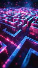 Poster - Futuristic neon lit maze in dark environment