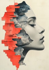 Wall Mural - Artistic portrait blending human features with abstract elements.