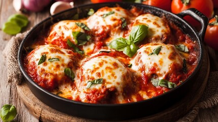 Eggplant Parmigiana, a classic Italian dish featuring layers of breaded eggplant slices baked with marinara sauce and melted cheese, offering a rich and savory flavor.