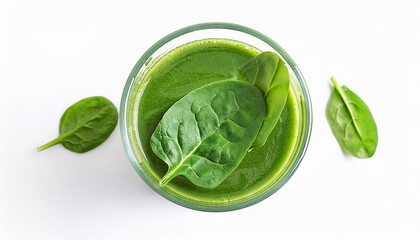 healthy green spinach smoothie fresh spinach leaves in green juice on a white background