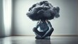 © CYBERUSS - A visual metaphor for mental illness, showing a person with a heavy, dark cloud hanging over their head, sitting in an empty room, symbolizing depression and anxiety as invisible disease