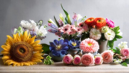 a group of flowers on a table