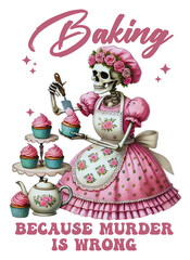 Skeleton Baking Because Murder is Wrong, Retro Meme Graphic Vintage.