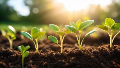 lush green seedlings sprout from rich soil basking in sunlight a symbol of growth renewal and the beauty of nature