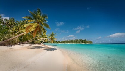 Wall Mural - breathtaking turquoise lagoon sanctuary with swaying palm trees and pristine golden beach