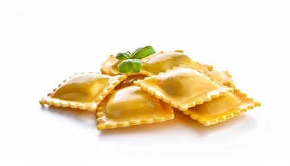 classic uncooked ravioli pasta with pate topping isolated on white close up vibrant inviting