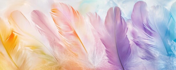 Wall Mural - Colorful feathers in pastel shades, abstract composition. Artistic nature and softness concept