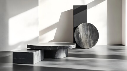 Wall Mural - Abstract Minimalist Still Life with Marble Platforms