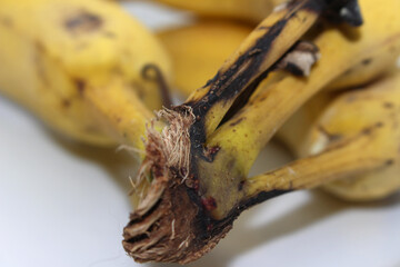 close up of banana. close up of bananas. banana details. yellow natural food. fruit with yellow peel. banana with selective focus.