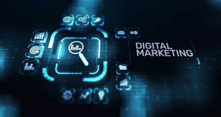 Wall Mural - digital marketing, online advertising, seo, sem, smm. business and internet concept.