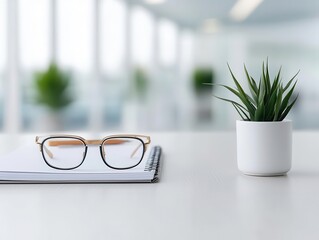 A clean, minimalist office desk with neatly arranged stationery, creating an environment for focused work minimalist workspace, stationery, productivity