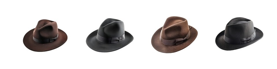 Set of Fedora hat isolated on transparent background