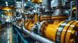 © budi - Close-up of Industrial Machinery with Yellow Piping and Metal Components