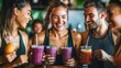 © Sisana - A group of friends enjoying a post-workout smoothie, celebrating their fitness achievements.