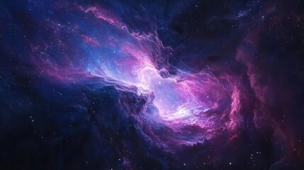 Wall Mural - ethereal cosmic panorama swirling nebulae and glowing stars against inky void iridescent hues of pur