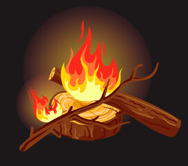 Canvas Print - Burning wood trunk bonfire concept. Vector design graphic illustration