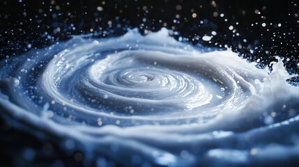 Wall Mural - ethereal milk splash forming a celestial galaxy swirling white droplets against a cosmic dark background hyperrealistic 3d render with intricate detail