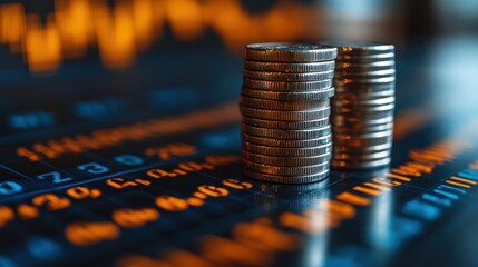 Stack of silver coins with trading chart in financial concepts and financial investment business stock growth