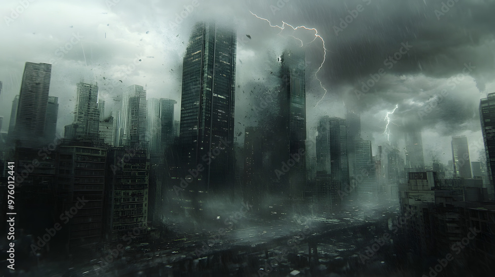 hurricane natural disaster rainstorm flooding typhoon urban city center ...