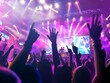 © tantawat - Energetic Concert Crowd Waving Hands to Pulsing Live Music and Vibrant Stage Lights