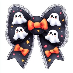 Wall Mural - Cute Halloween Ghost Bow with Stars and Lace